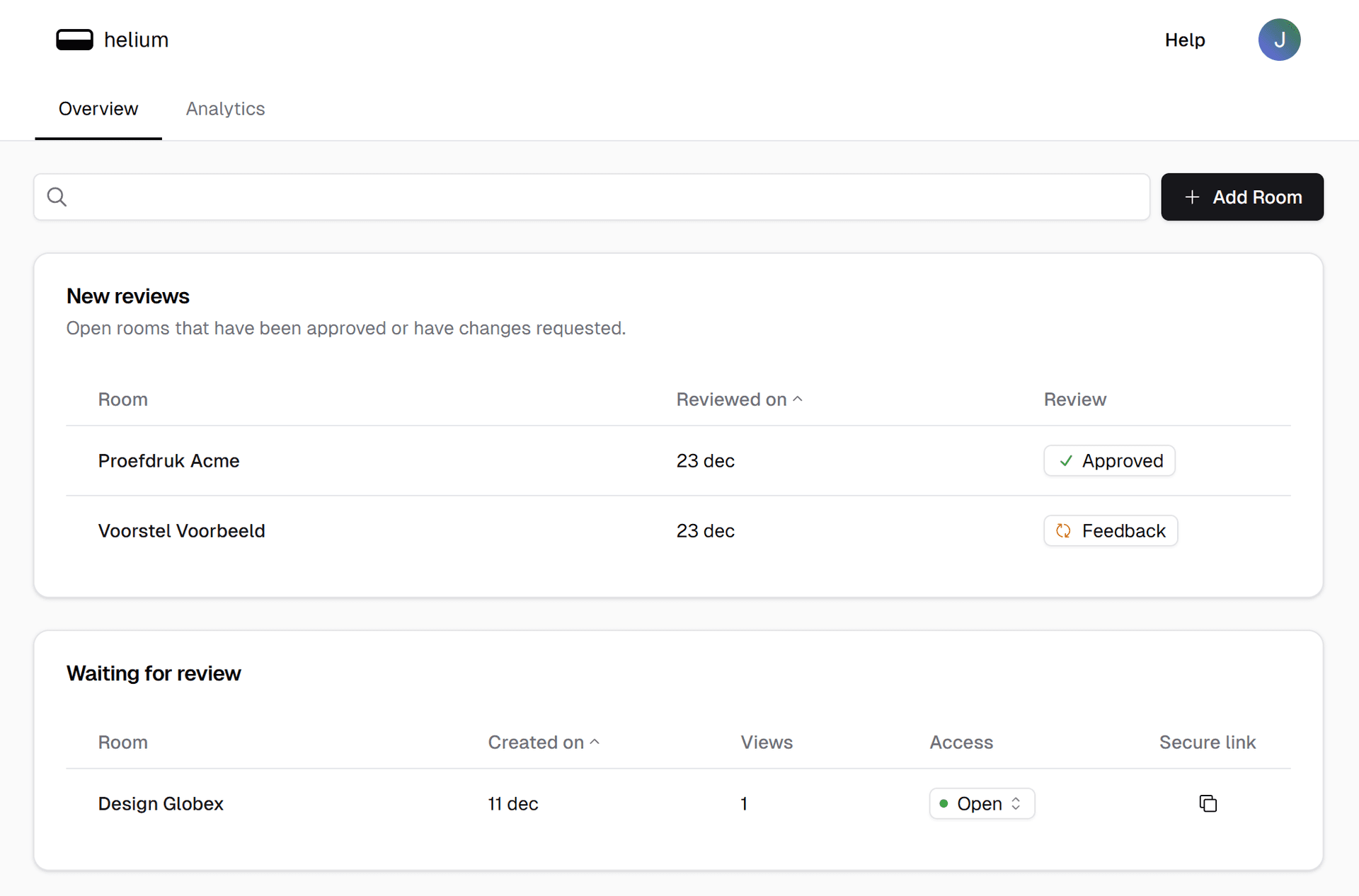 Screenshot dashboard
