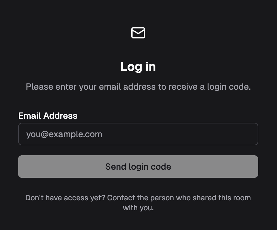 Room login card asking for an email address
