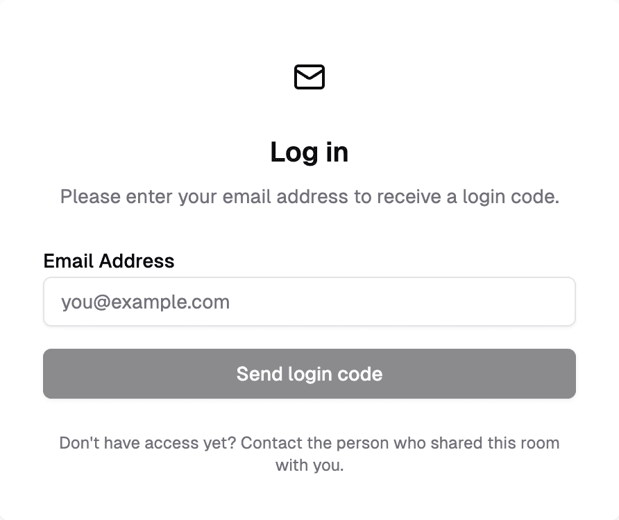 Room login card asking for an email address